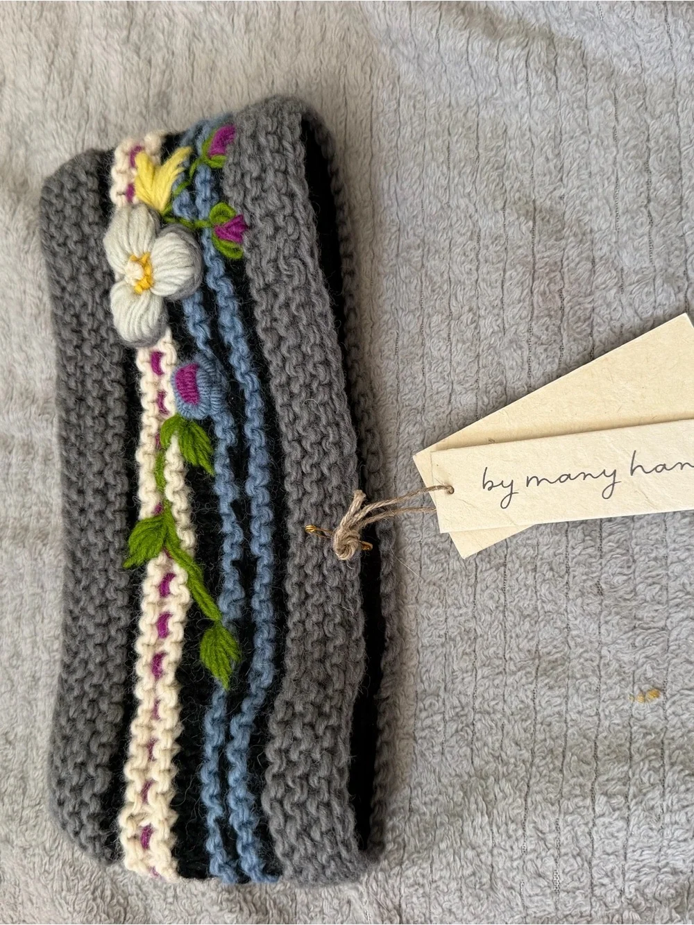 Handmade Gray Knit Floral Headband by